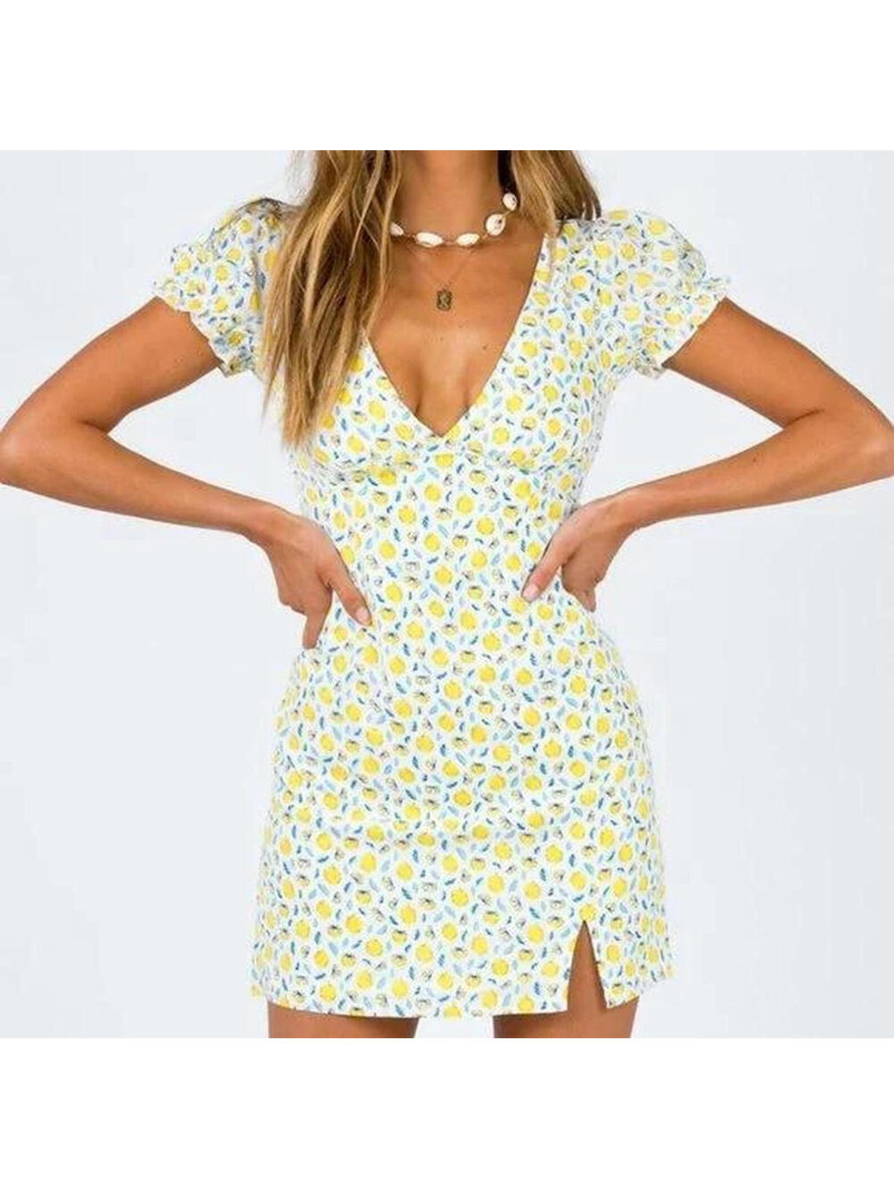 lemon-printed mini dress